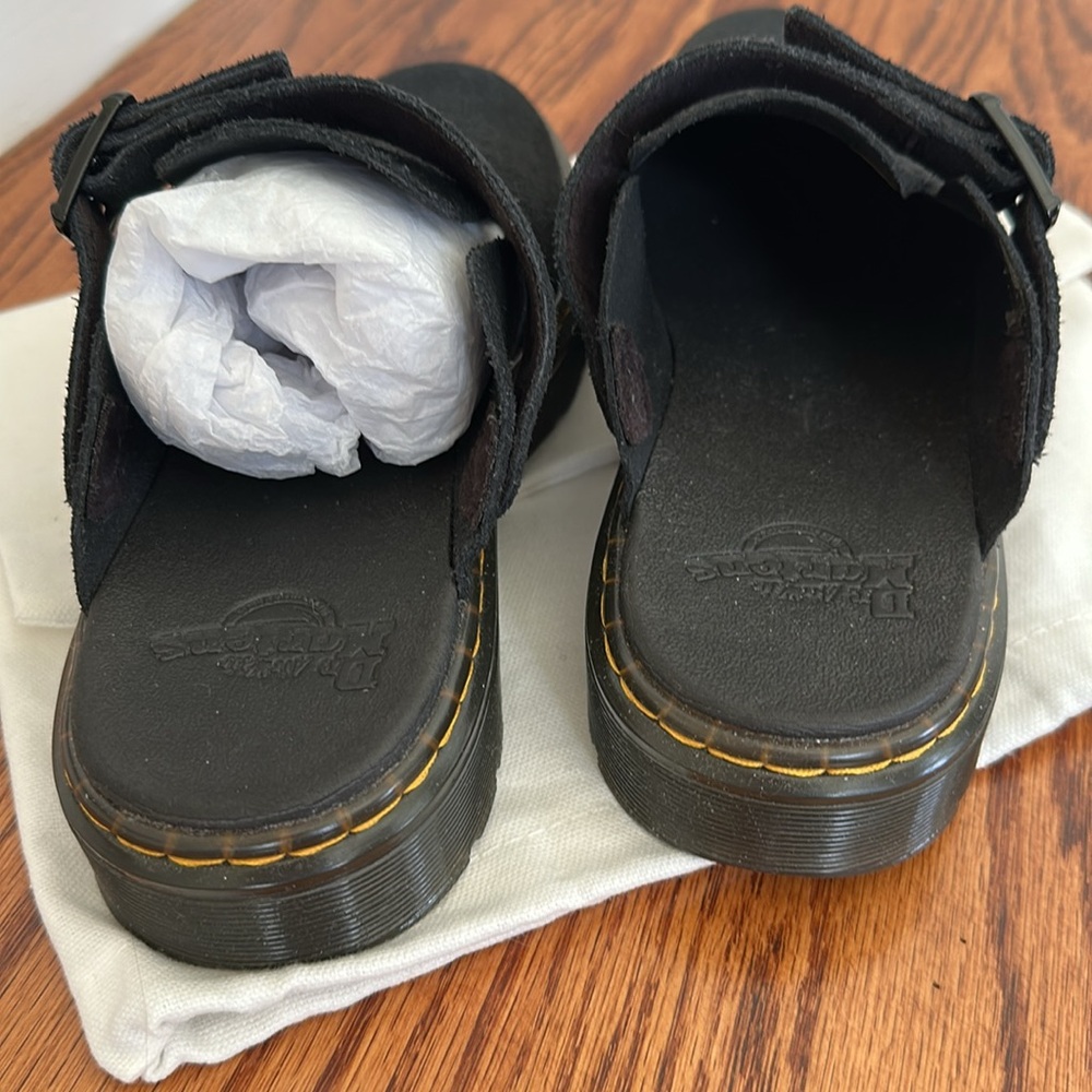 Dr Martens Black Suede Slip-On Clogs adjust strap & convertible 38 - Picture 5 of 13